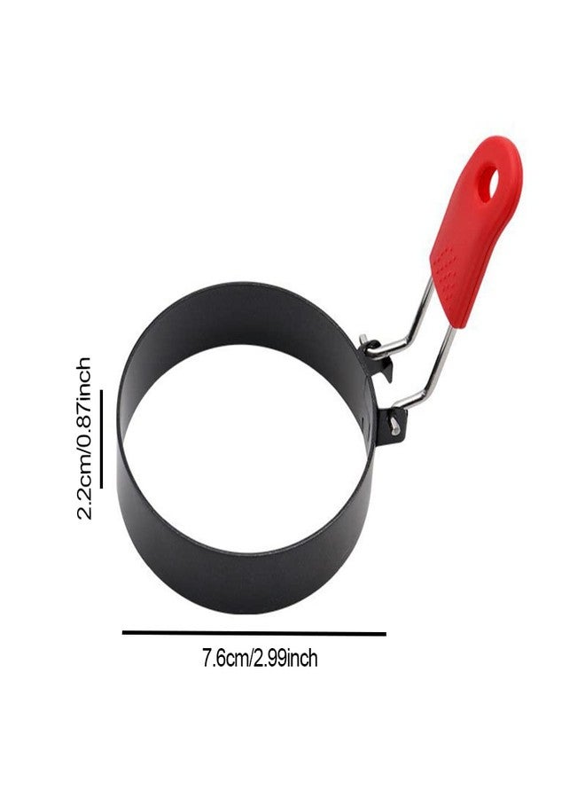 Loyanger 4 Pack Egg Rings,Stainless Steel Frying Ring Tool Non Stick Egg Frying Rings with Folding Handles and Oil Brush for Cooking Breakfast Sandwich Burger(COLOR:black) - Image 2